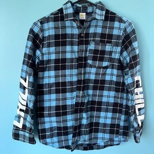 Crazy 8 Boys L (10/12) Blue/Black plaid with “CHILL” down both arms